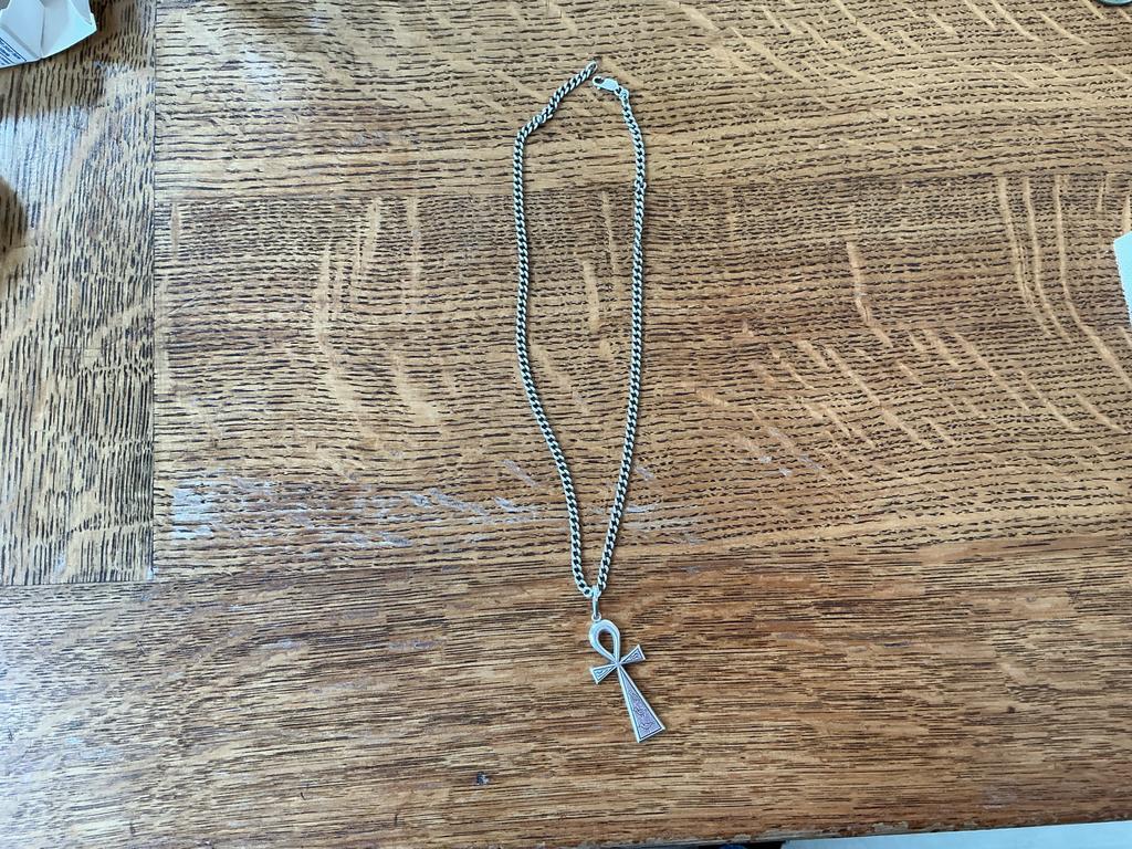 Zilveren Ankh Hanger Ketting - 45 cm, 17 gram, Ophalen of Verzenden, Gebruikt, Zilver, Met hanger