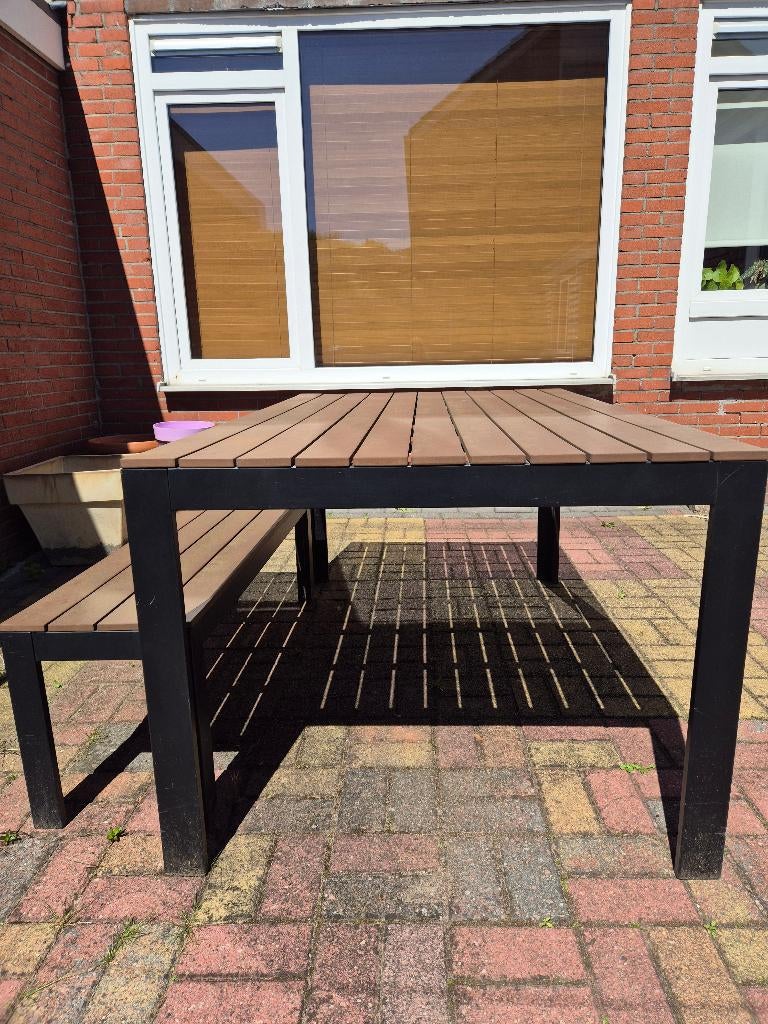 Tuintafel met bankje, Tuin en Terras, Ophalen, Gebruikt, Rechthoekig, Kunststof