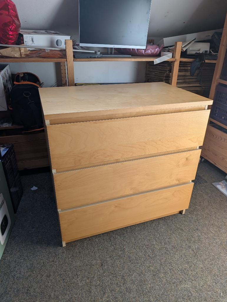 Ikea MALM ladekast 3 lades eikenfineer, Huis en Inrichting, Kasten | Ladekasten, Ophalen, Eikenhout, 50 tot 100 cm, Zo goed als nieuw