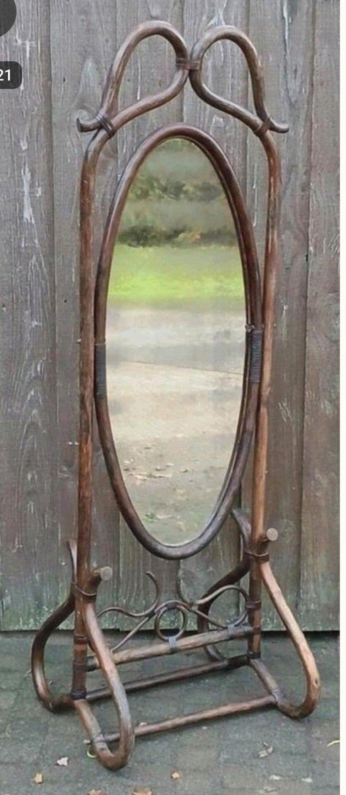 Vintage staande spiegel van bamboe/rotan, jaren '60, Antiek en Kunst, Ophalen of Verzenden