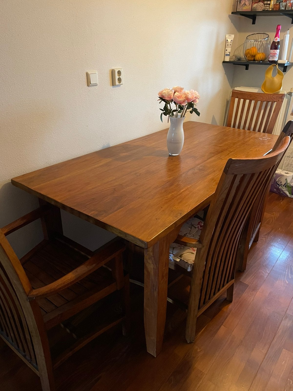 Eettafel mangohout met 4 stoelen, Ophalen
