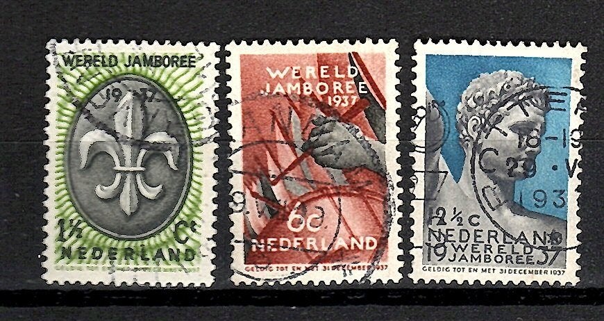 836 nvph 293-295 jamboree-zegels 1937gebruikt zie scan., Ophalen of Verzenden, T/m 1940, Gestempeld