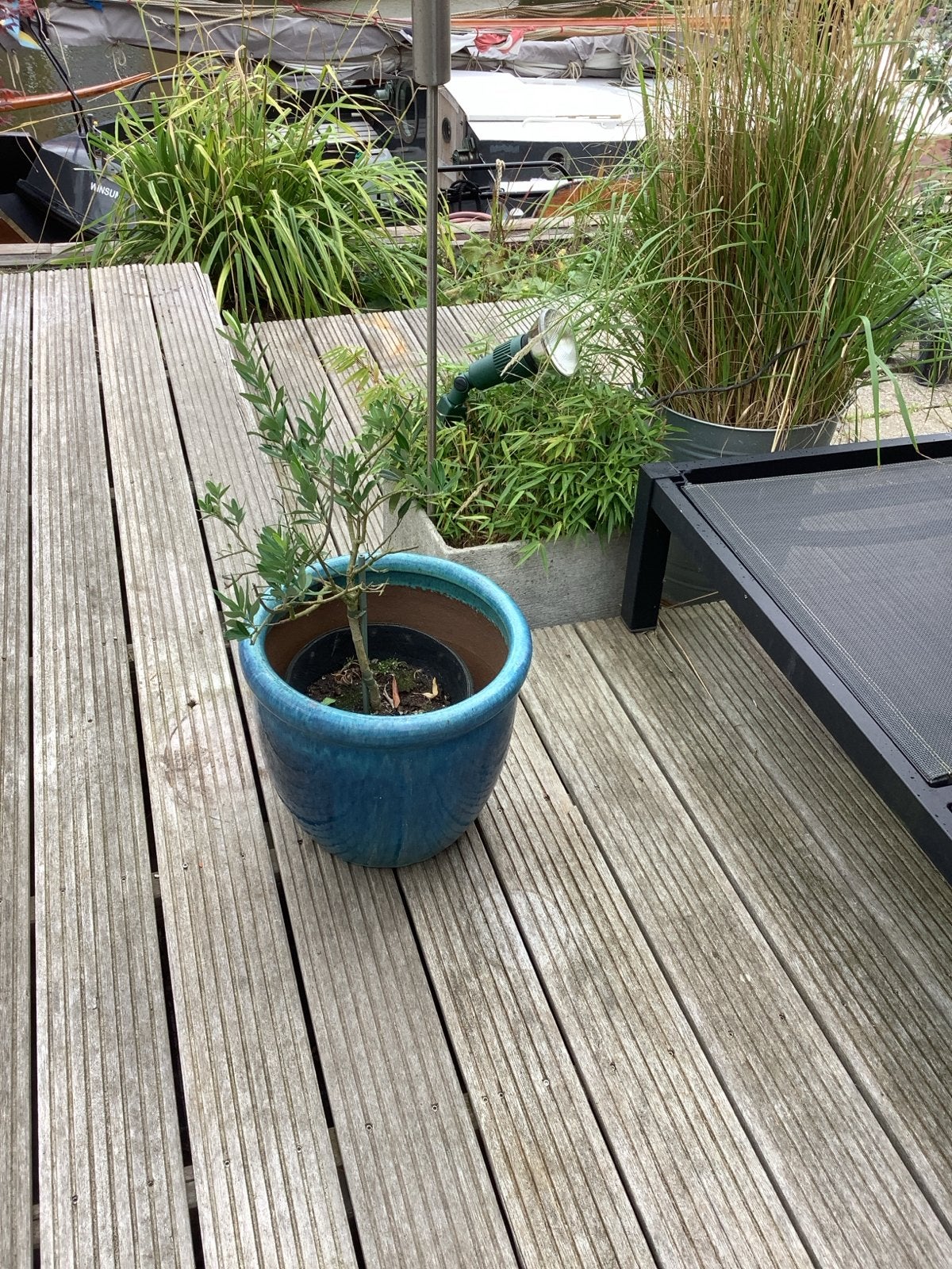 Geglazuurde buitenpot turkoois - 32 cm hoog, 36 cm diameter, Ophalen, Overige materialen, Balkon, Minder dan 60 cm