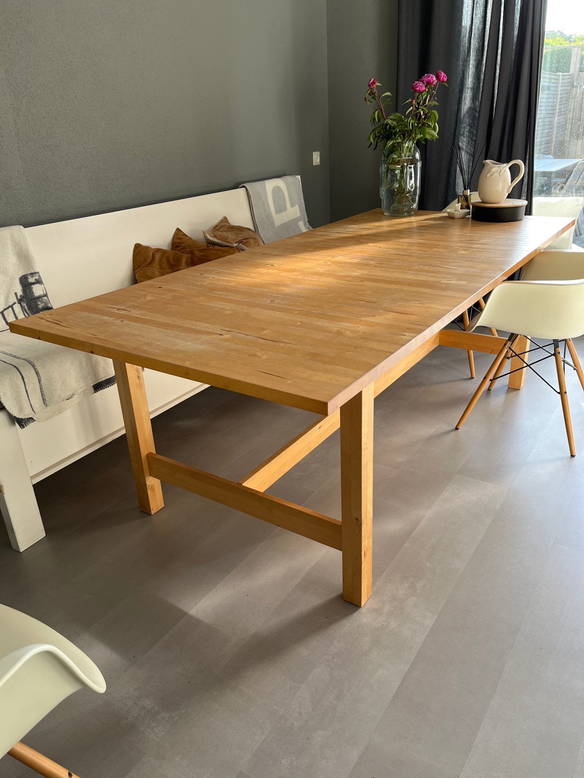 Massief beuken eettafel van IKEA, Ophalen, Gebruikt, 200 cm of meer, 50 tot 100 cm