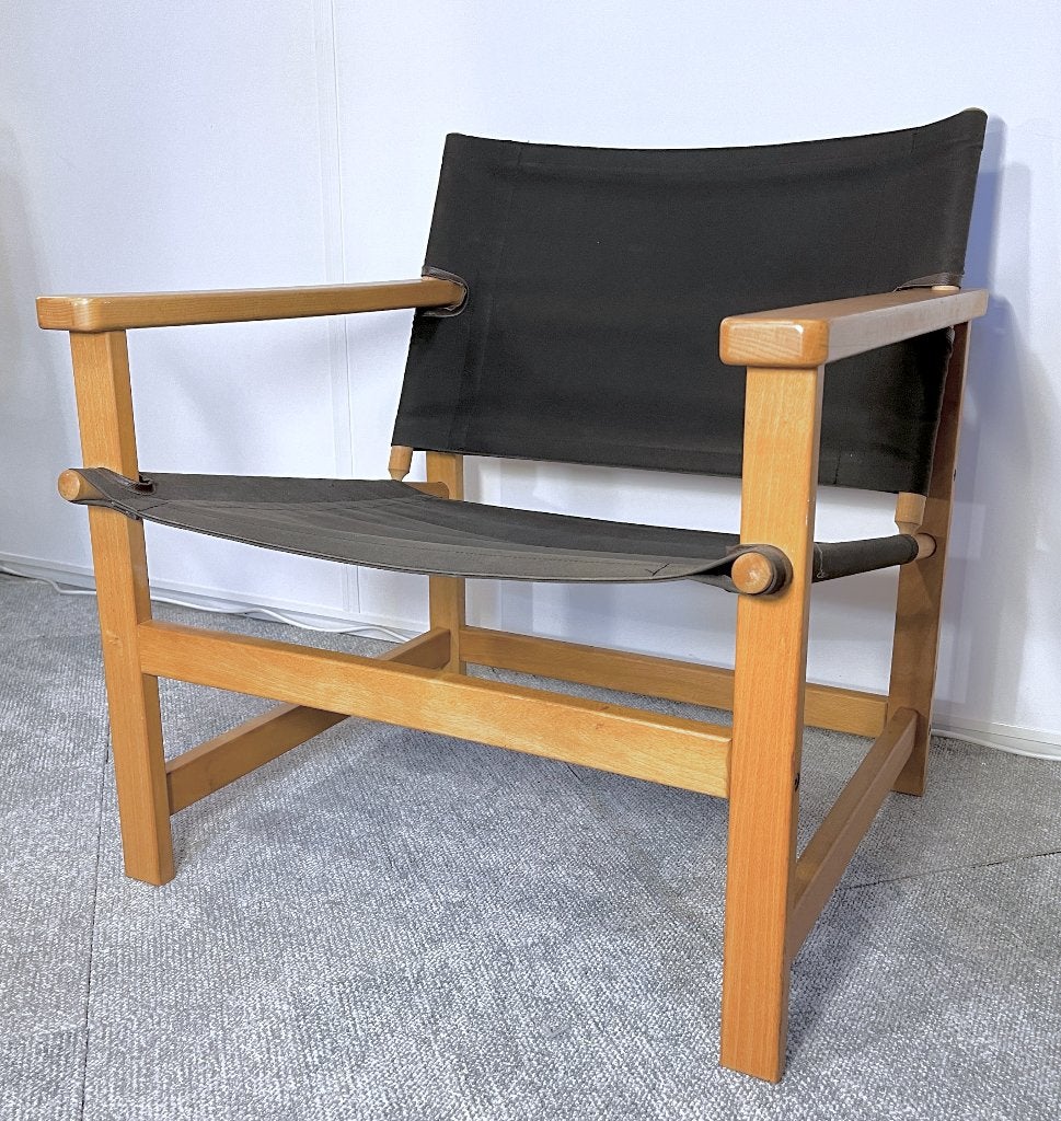 Safari stoel Hyllinge Møbler Denemarken hout canvas 70s, Huis en Inrichting, Fauteuils, Gebruikt, -, Minder dan 75 cm, -