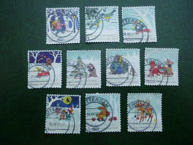 Decemberzegels 2021 compl. serie gestempeld kerst 3978-3987, Postzegels en Munten, Ophalen of Verzenden, Gestempeld