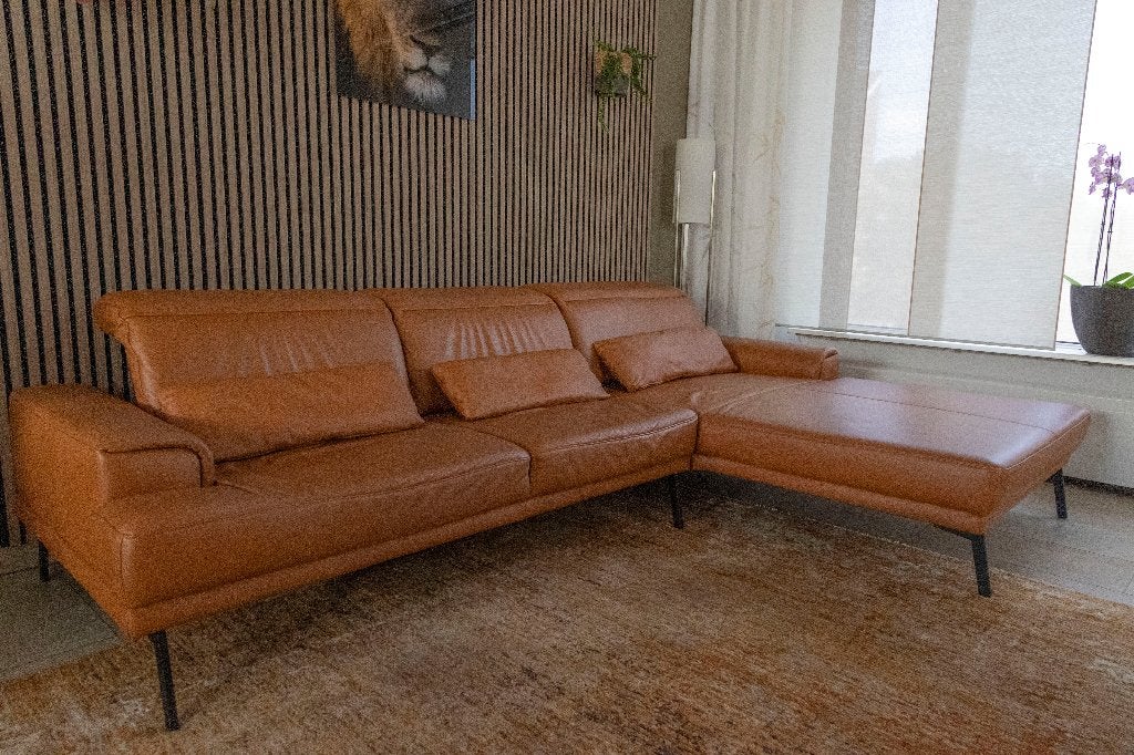 3 zits leren bankstel met loungehoek, Huis en Inrichting, Banken | Bankstellen, Ophalen, 250 tot 300 cm, Gebruikt, Hoekbank