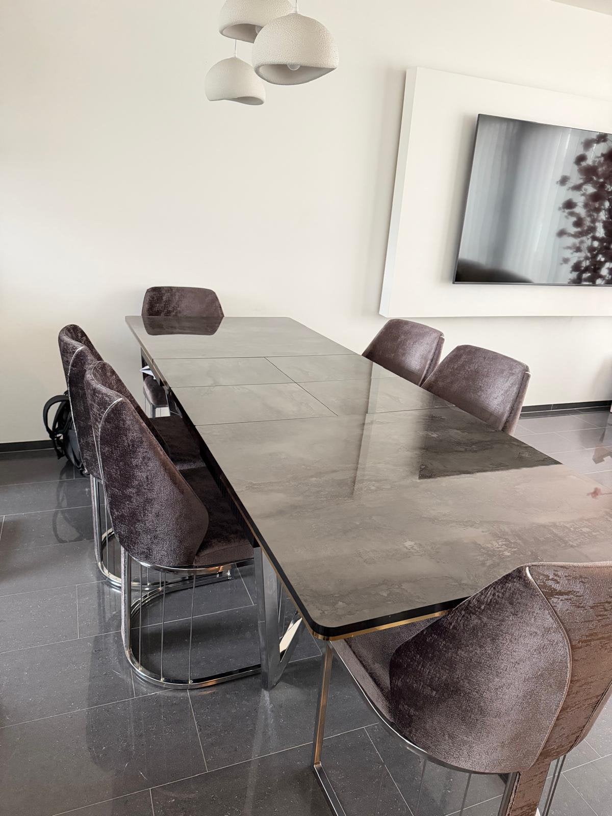 Eettafel marmeren uitschuifbare met 8 stoelen, Ophalen, Zo goed als nieuw