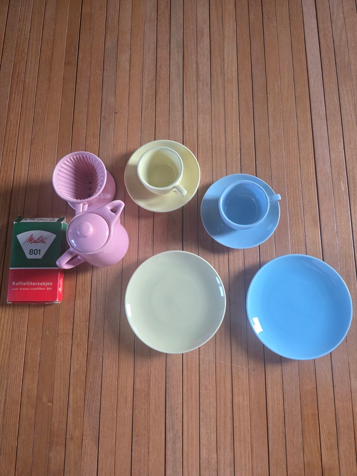 Vintage Melitta koffieservies pastelkleuren, Gebruikt, Overige merken, Keramiek, Vintage