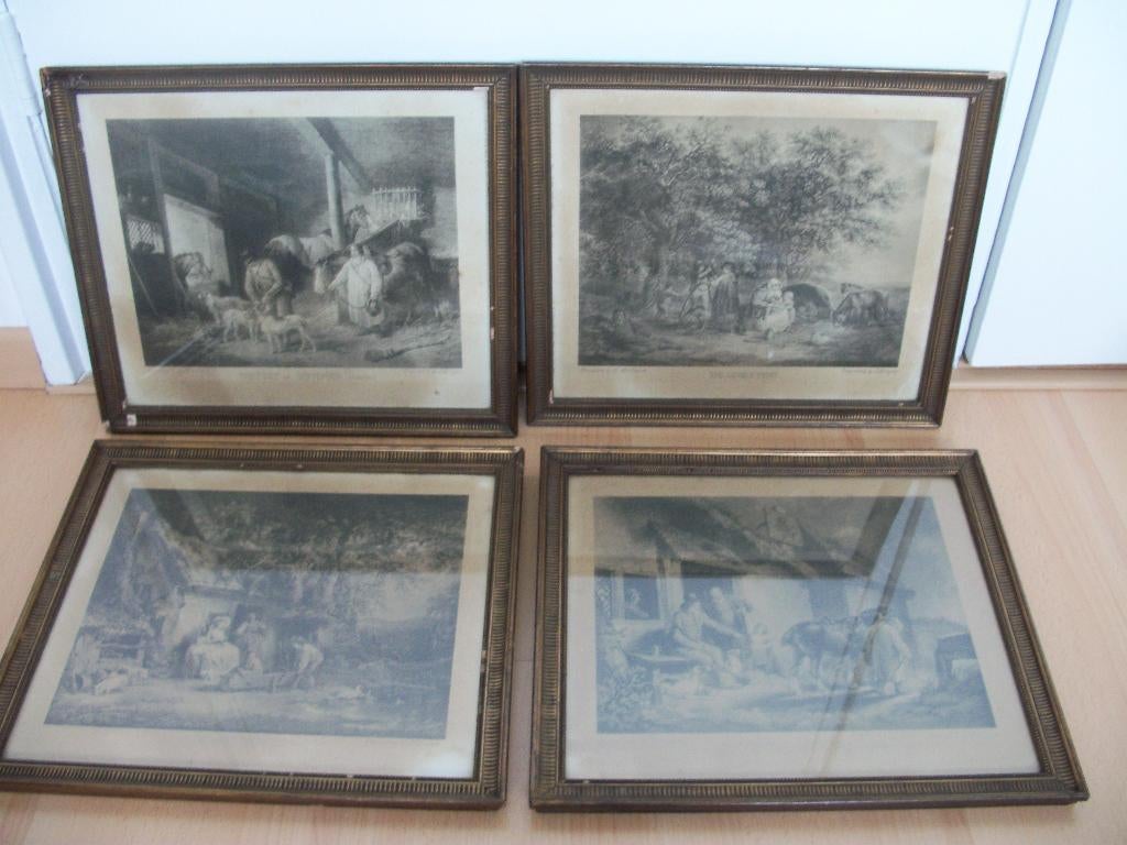 Vintage Prent in Lijst - The first of September evening p.st, Minder dan 50 cm, Gebruikt, Ophalen of Verzenden, Print
