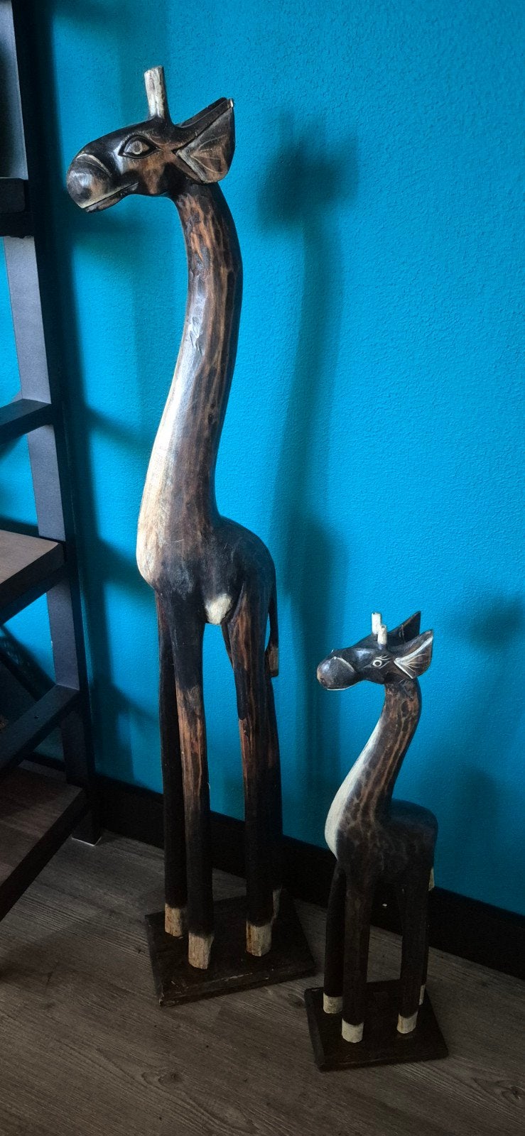 Set van 2 handgesneden houten giraffen, Ophalen, 50 - 100 cm, Beeld, Hout