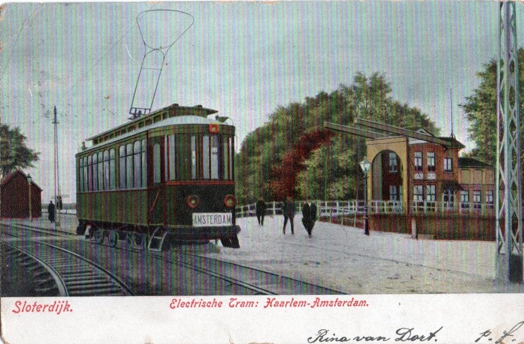 Sloterdijk, Elektrische Tram Haarlem - Amsterdam. 7396, Ophalen of Verzenden, Voor 1920, Gelopen, Noord-Holland