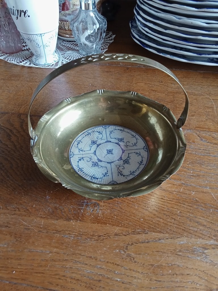 koperen presenteerschaaltje met dresden tegel als bodem, Antiek en Kunst, Ophalen of Verzenden