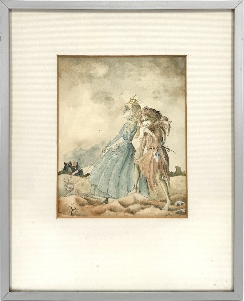 637. Aquarel, Marianne van Voorn – prinses en jongen, 1989, Antiek en Kunst, Ophalen