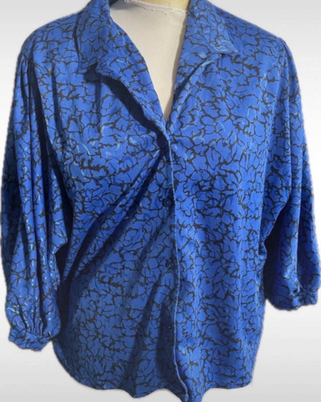 Vintage Blouse - Maat : 46, Verzenden, Zo goed als nieuw, Maat 46/48 (XL) of groter, Blauw