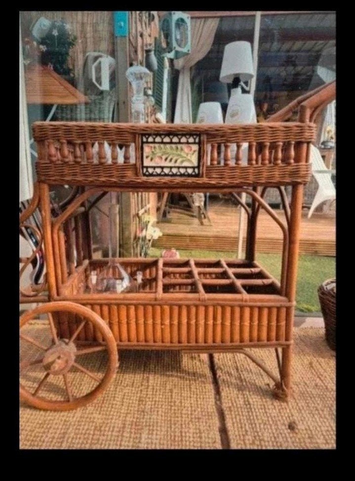 Vintage rotan serveerwagen / theewagen bartafel etagere, Ophalen