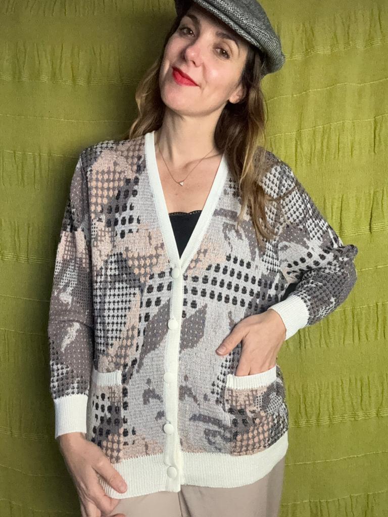 Vintage vest/Cardigan - print - S/36/small, Kleding | Dames, Hgv, Beige, Hgv, Ophalen of Verzenden