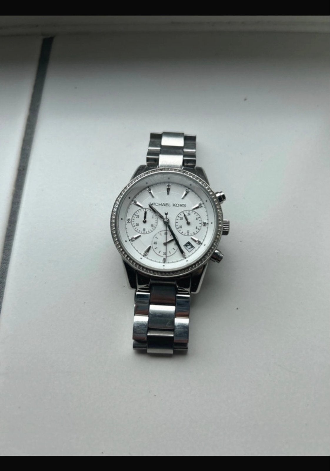 Michael Kors horloge met strass en stalen band, Overige merken, Gebruikt, Staal, Polshorloge