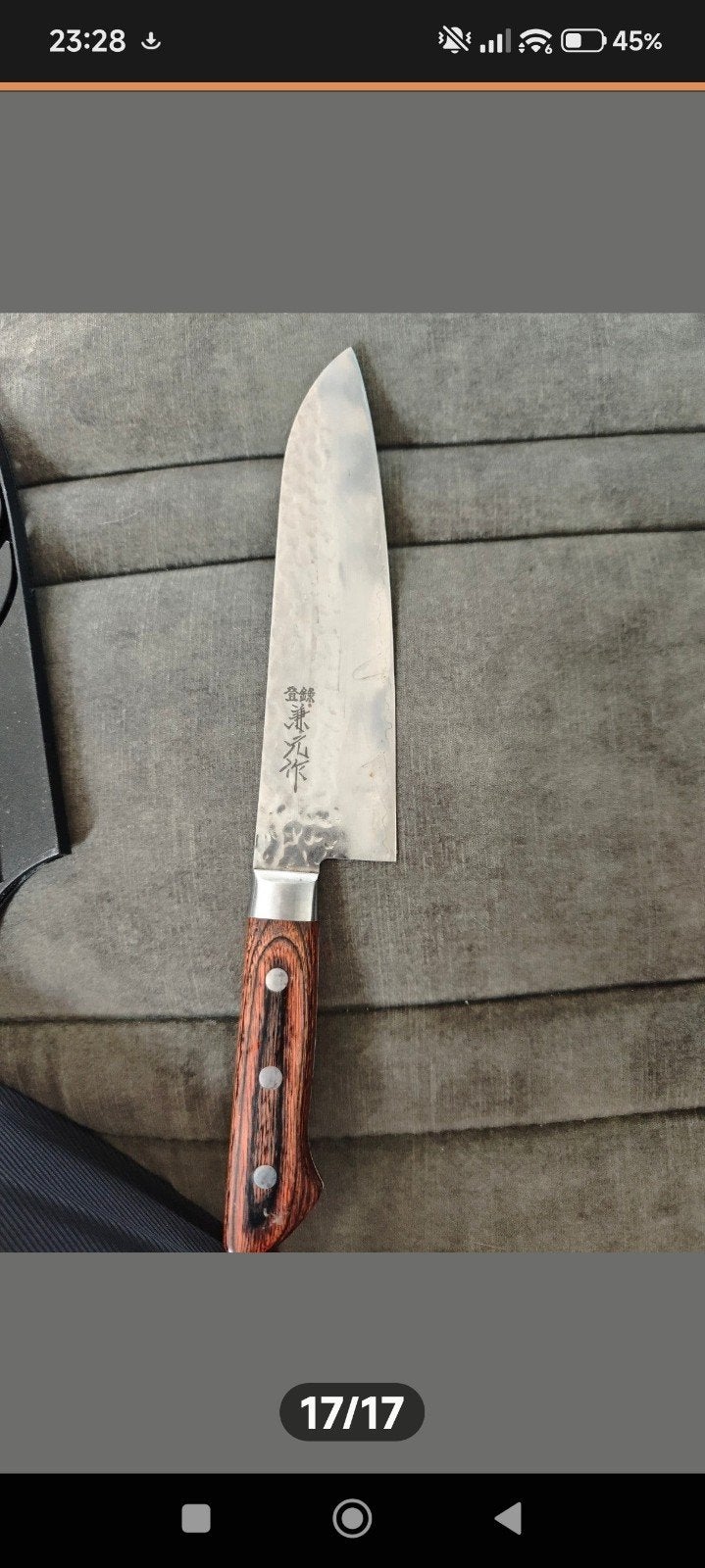 Japans santoku koksmes met houten handvat, Huis en Inrichting, Overige typen, Verzenden, Zilver, Zo goed als nieuw