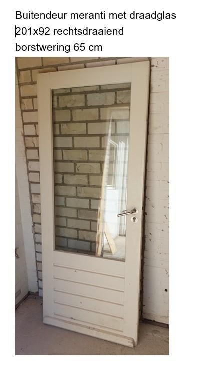 Buitendeur meranti met draadglas, 201x92, rechtsdraaiend, Ophalen