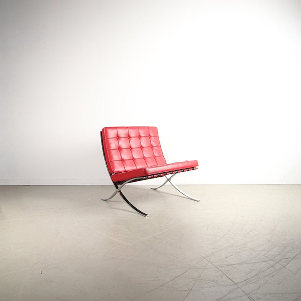 2x Knoll Barcelona Fauteuil Rood Leer – Chroom