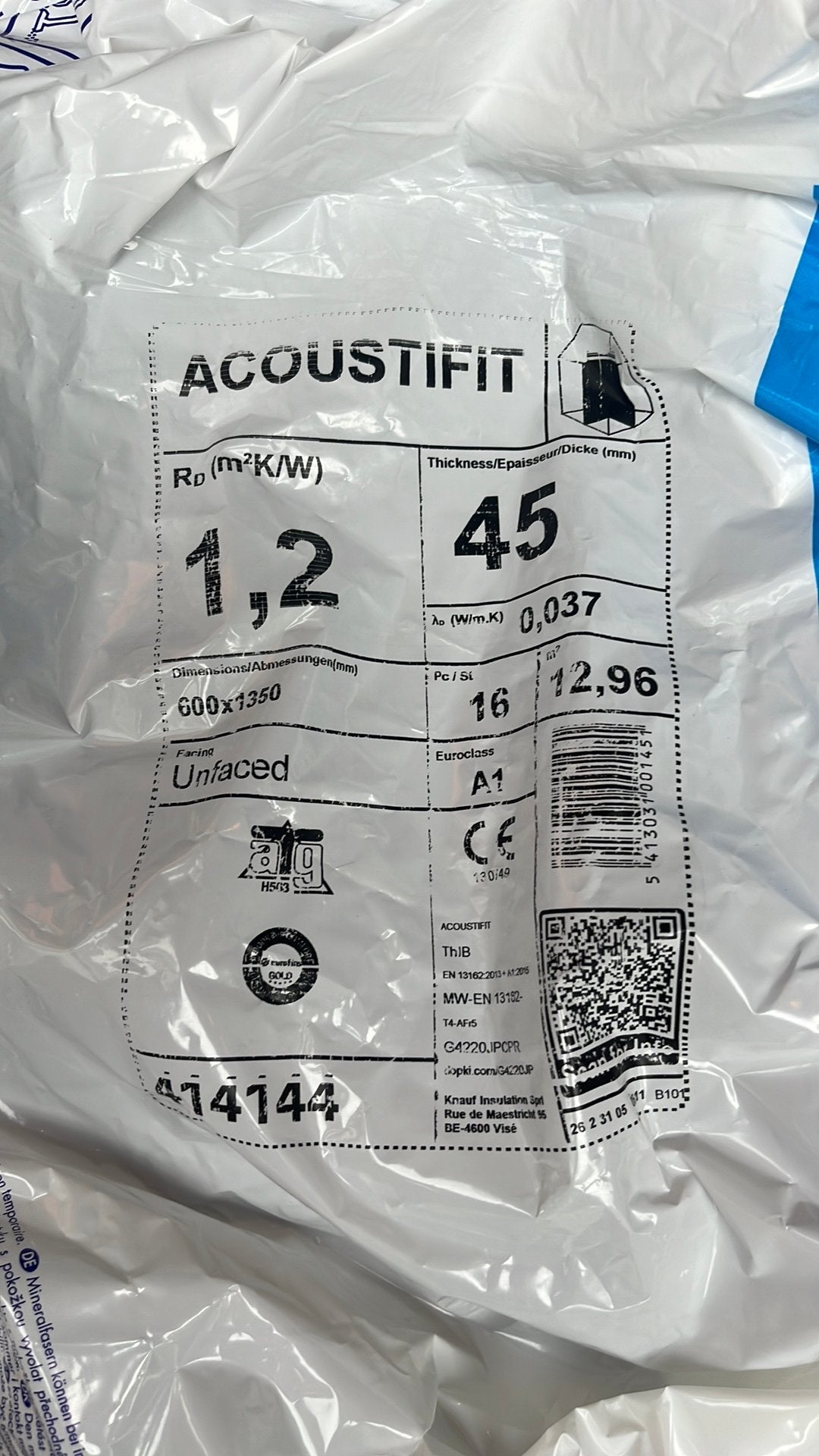 Knauf acoustifit 45mm isolatie, Ophalen, Zo goed als nieuw, Glaswol
