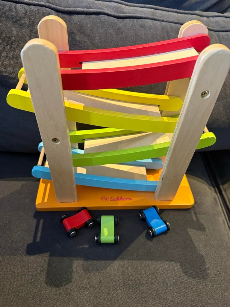Eichhorn Houten Auto Racebaan met 3 Auto's, Ophalen of Verzenden, Zo goed als nieuw