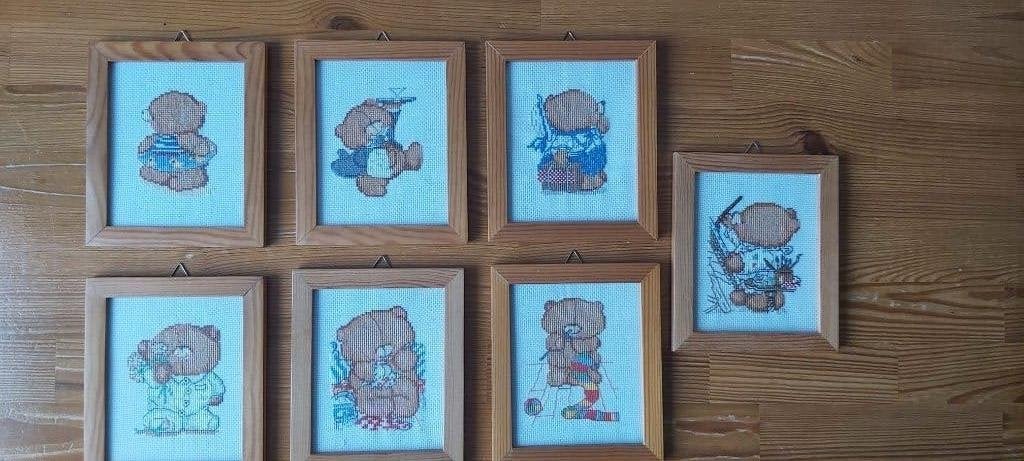 Wanddecoratie, geborduurde beertjes in lijst, Minder dan 50 cm, Gebruikt, Ophalen of Verzenden, Schilderij