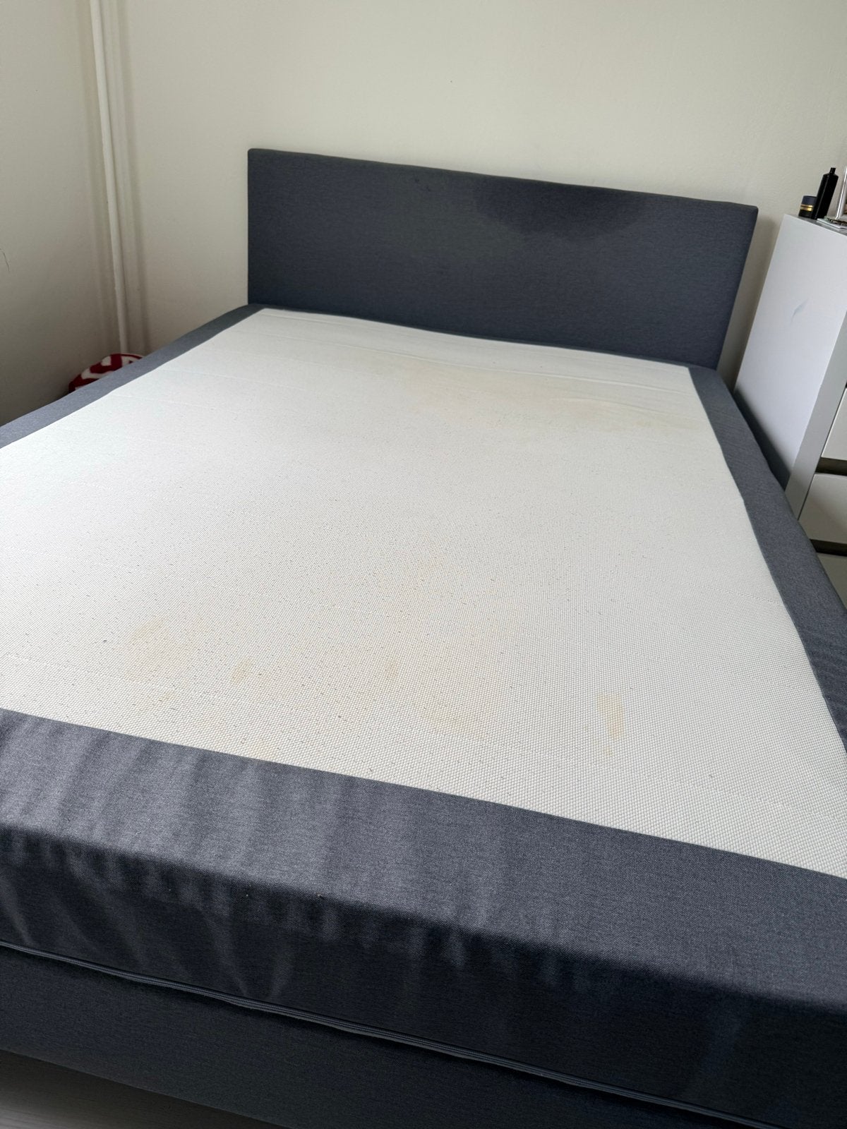 IKEA Tweepersoons Bed 160x200 - Grijs Gestoffeerd, Ophalen, Gebruikt, Tweepersoons, 200 cm
