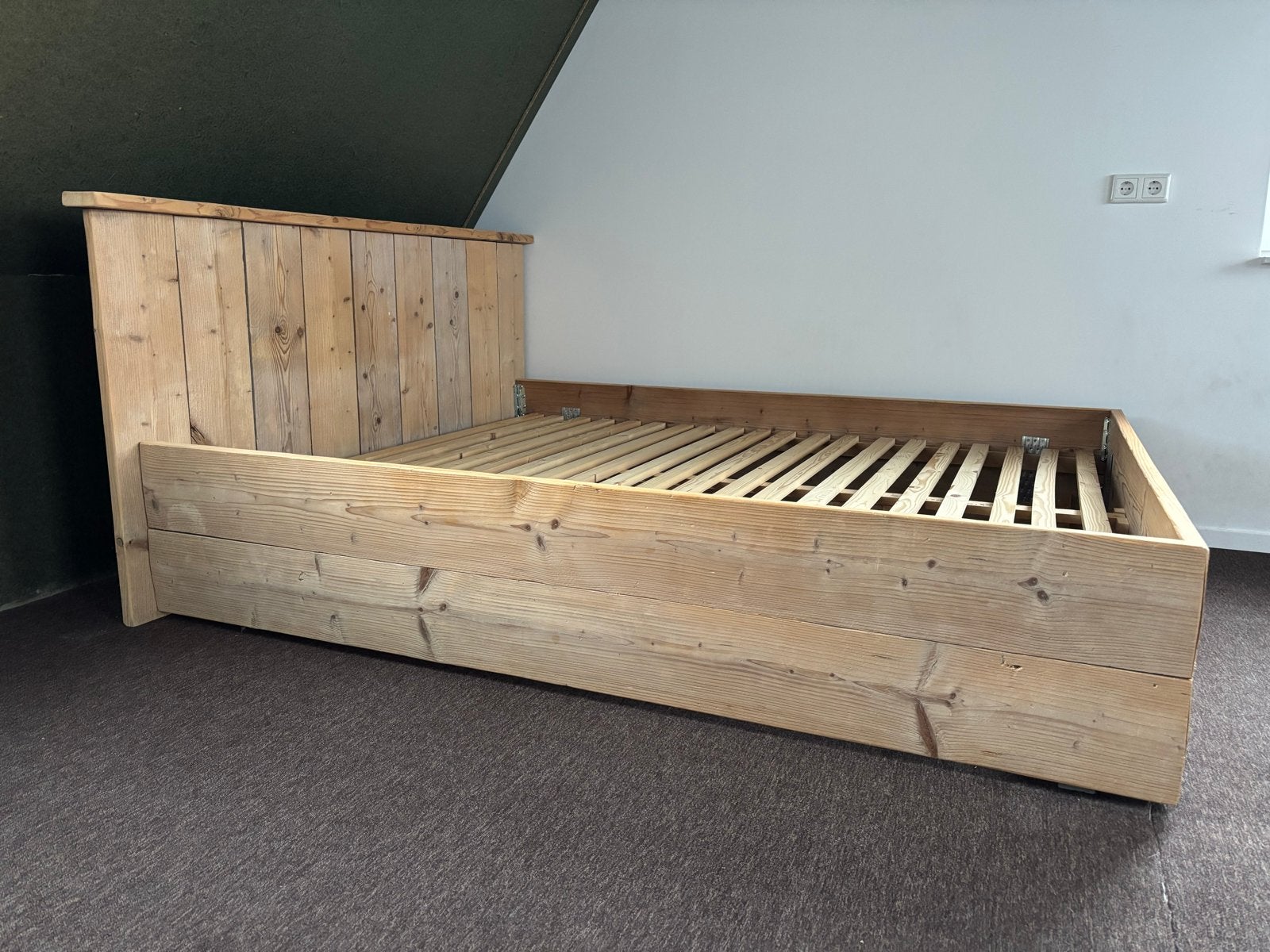 Steigerhouten tweepersoonsbed met lattenbodem, Ophalen, Gebruikt, Overige kleuren, Steigerhout