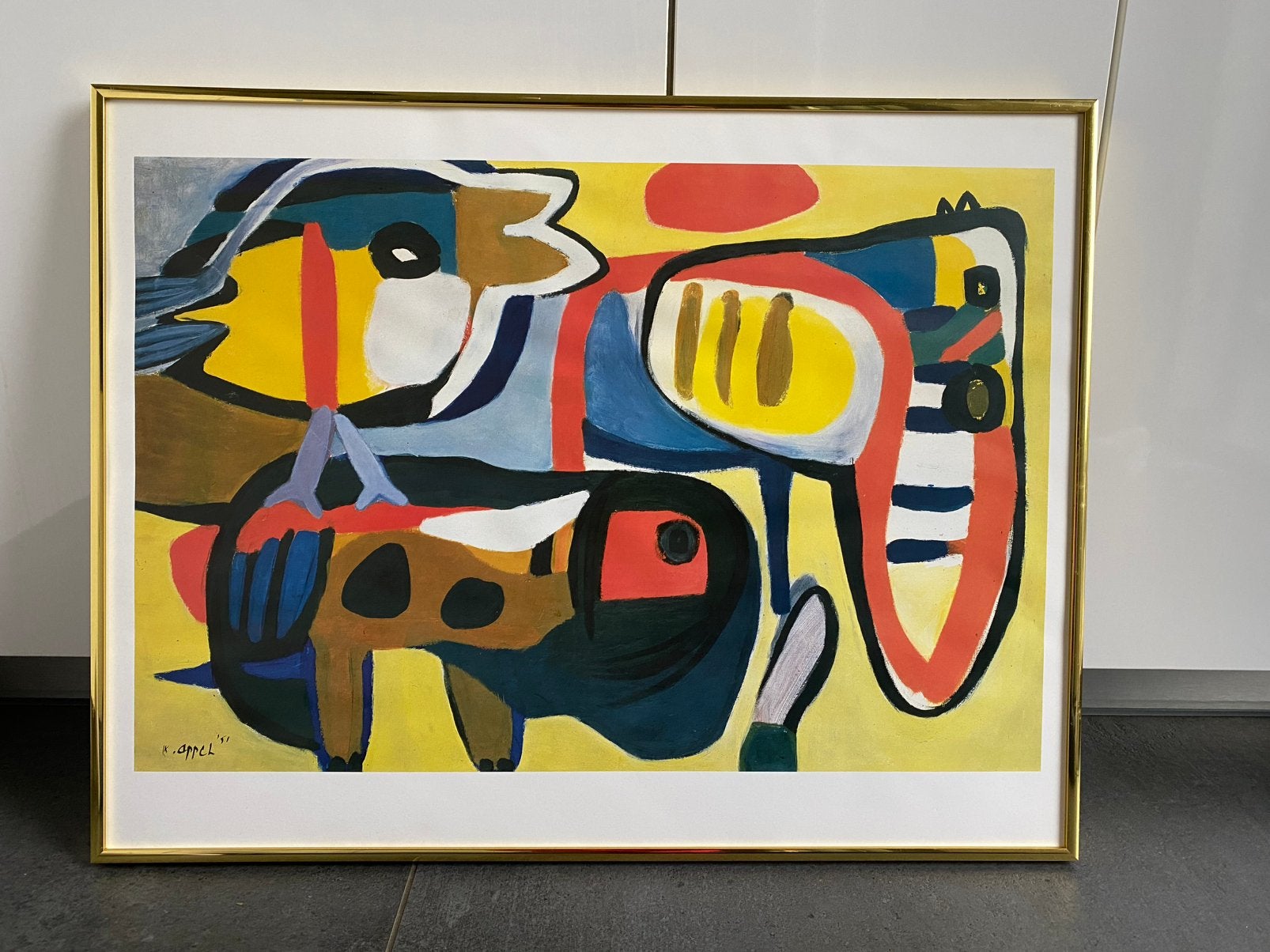 Karel Appel - offset Lithografie gesigneerd “K. Appel ’51”,, Ophalen of Verzenden
