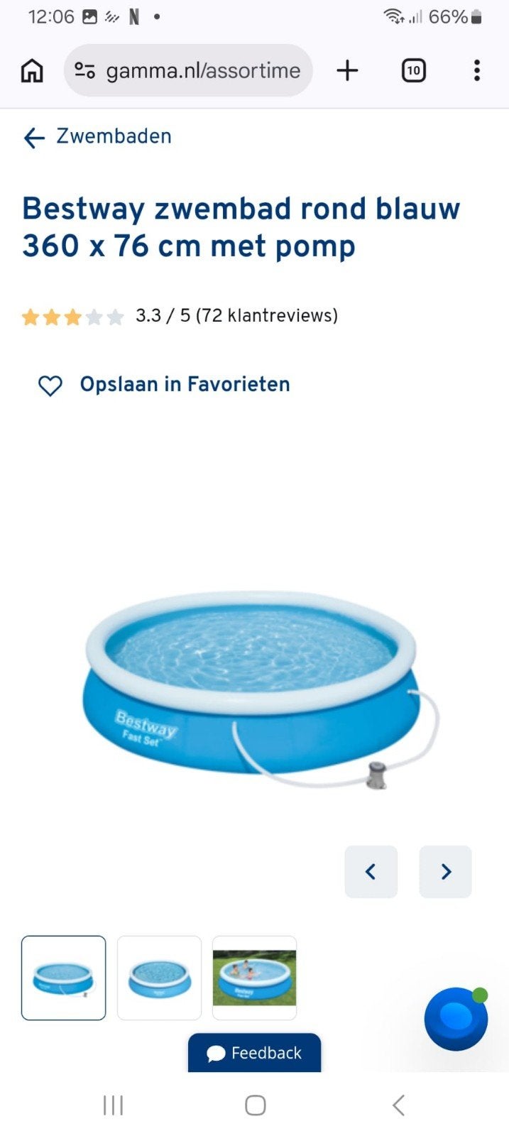 Zgan Bestway zwembad rond 360x76, Tuin en Terras, Zwembaden, Ophalen, Minder dan 80 cm, Rond, 300 cm of meer