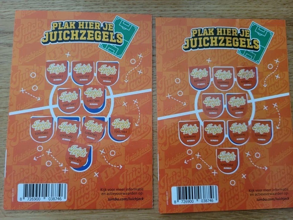 2 volle kaarten Jumbo Juichzegels Juichjack kaarten, Ophalen