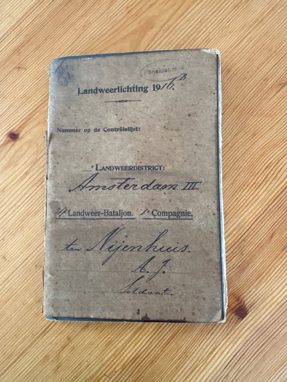 Zeldzaam Landweerlichtings Zakboekje 1916 Amsterdam III, Ophalen of Verzenden, Voor 1940, Gelezen, Landmacht