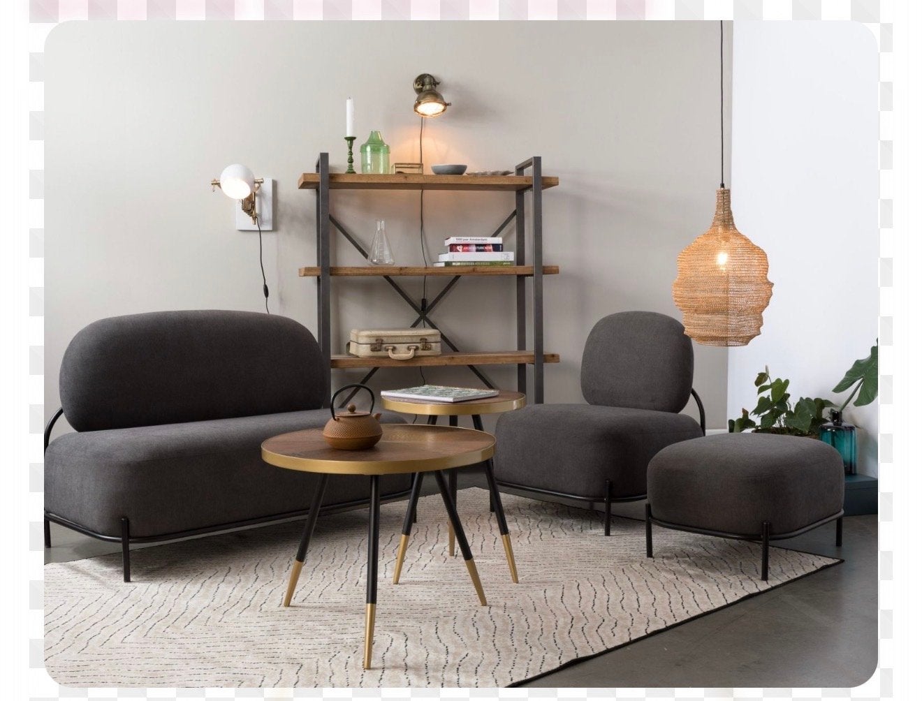 Set van 2 ronde bijzettafels met houten blad en metalen pote, Ophalen, 50 tot 100 cm, Rond, Zo goed als nieuw