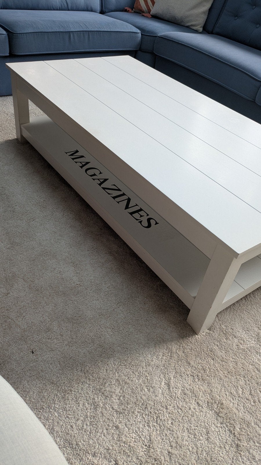 Stijlvolle witte salontafel met praktische opbergruimte, Huis en Inrichting, Tafels | Salontafels, Ophalen, Gebruikt, 100 tot 150 cm
