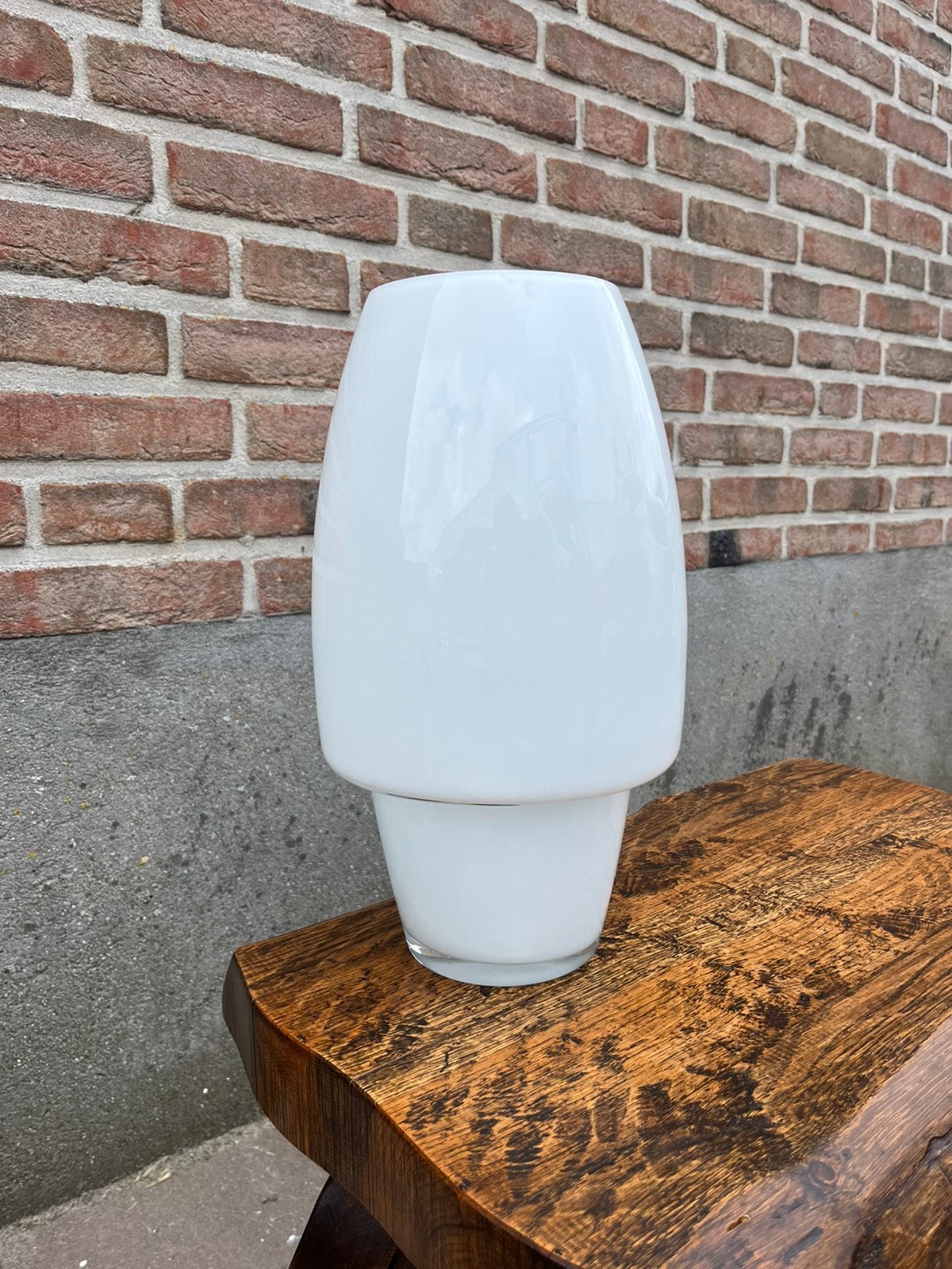 Vintage wit glazen mushroom space age vaas,, Ophalen of Verzenden
