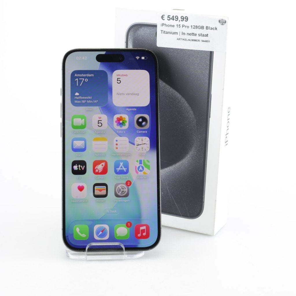 iPhone 15 Pro 128GB Black Titanium | In nette staat, Apple, Zo goed als nieuw, Support@apple.com, One Apple Park Way
Cupertino, CA 95014
United States