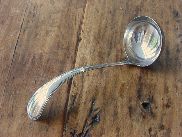 Antiek zilveren soeplepel, pollepel, dubbelrondfilet zilver, Verzenden