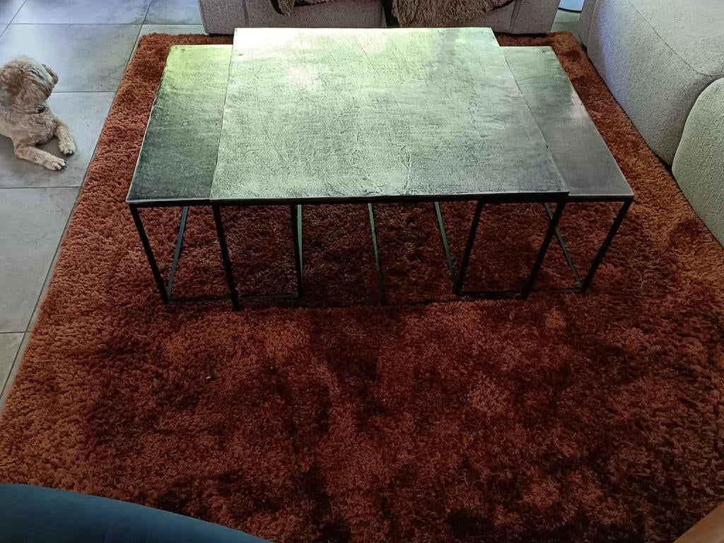 Te koop salontafel set zilver, Ophalen, Gebruikt, 50 tot 100 cm, Vierkant