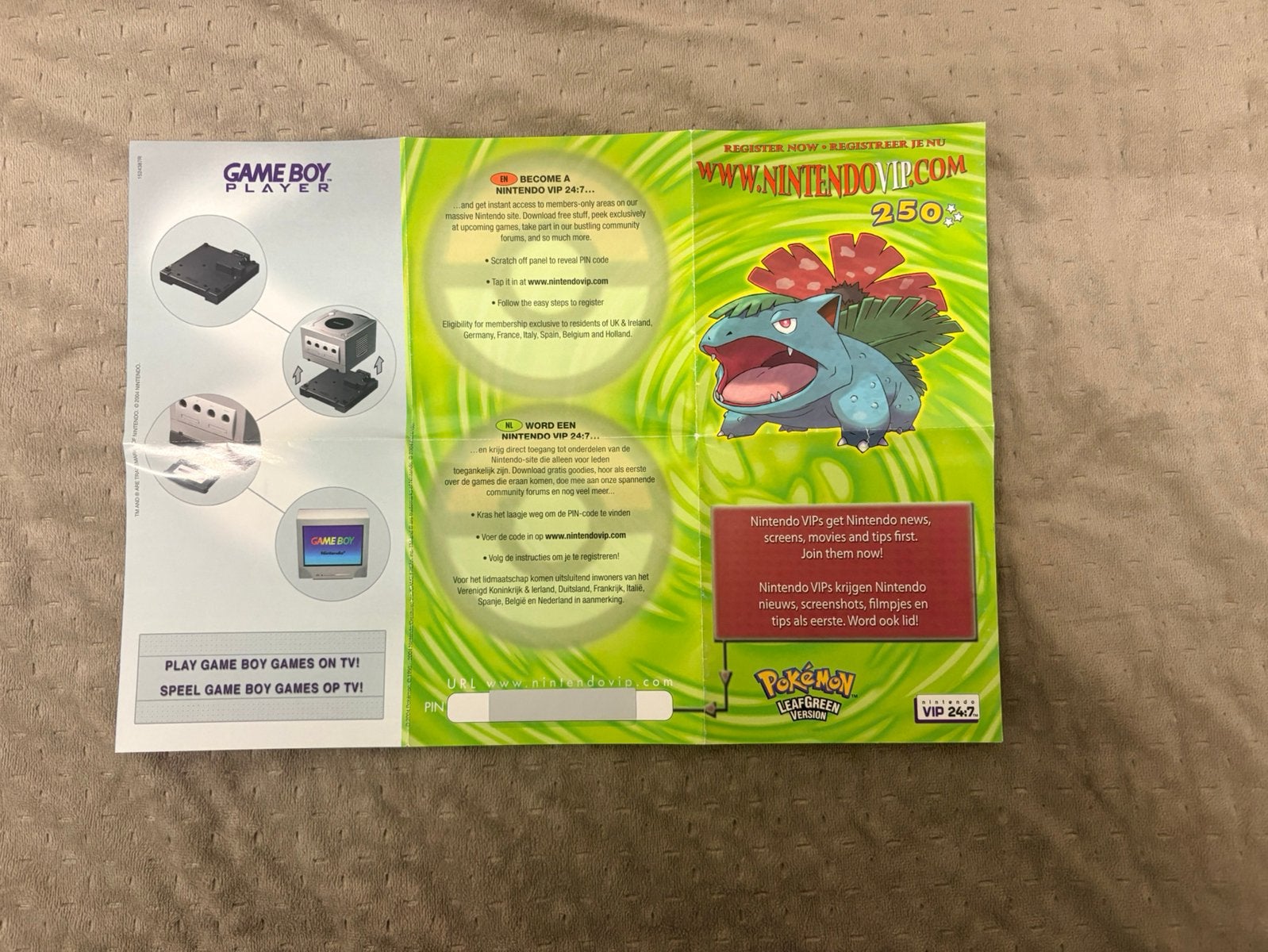 Pokémon LeafGreen Nintendo VIP 24:7 Registratiekaart, 1 speler, Ophalen of Verzenden, Zo goed als nieuw, Role Playing Game (Rpg)