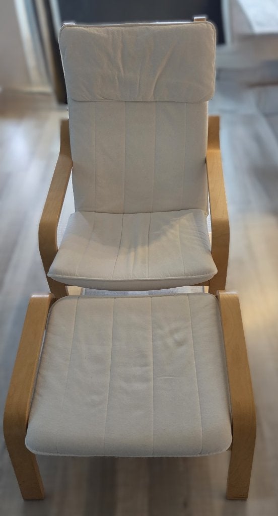 Ikea Poäng relaxstoel en voetenbank, Ophalen, Hout, Gebruikt, Wit
