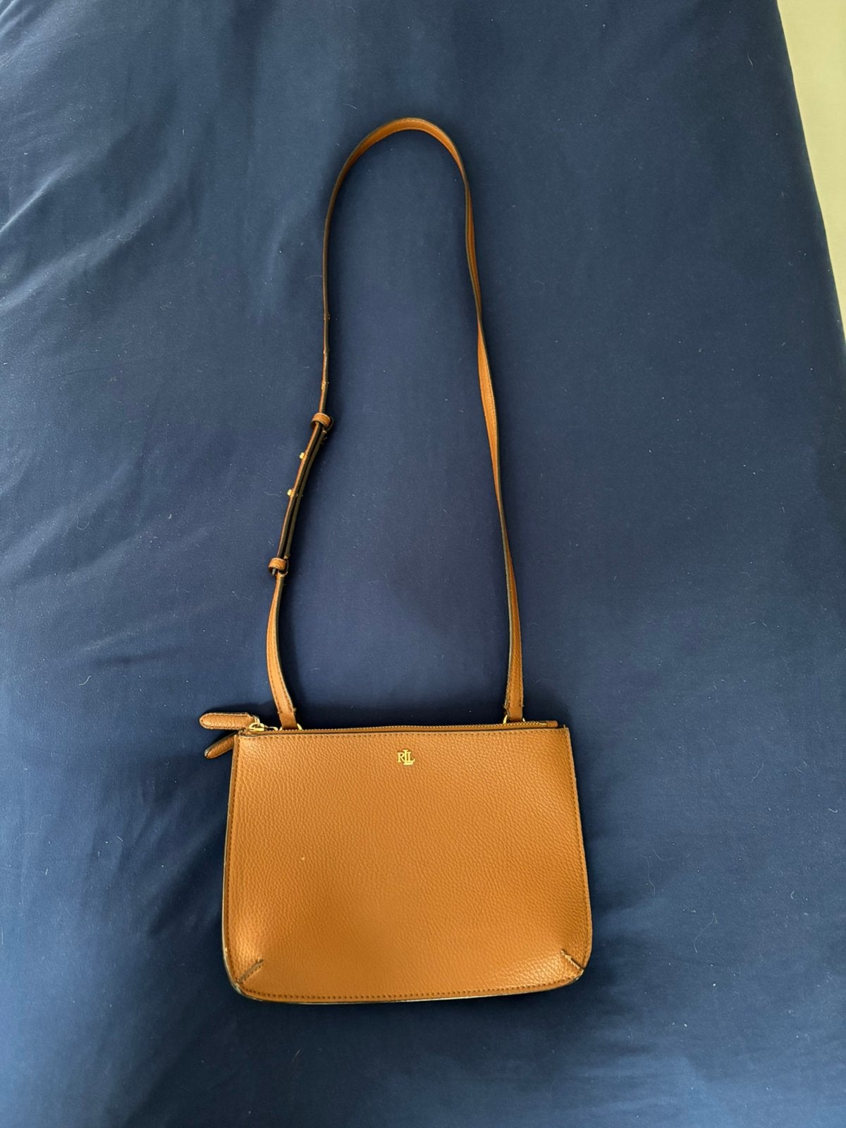 Lauren Ralph Lauren leren schoudertas cognac, Overige merken, Gebruikt, Bruin, Ophalen of Verzenden