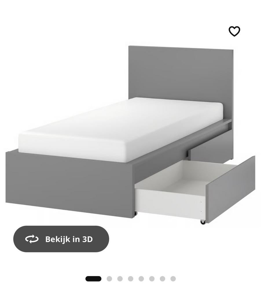 Malm bed Ikea grijs 90x200 iclusief lattenbodem en matras, Huis en Inrichting, Ophalen, 90 cm, Eenpersoons, Zo goed als nieuw