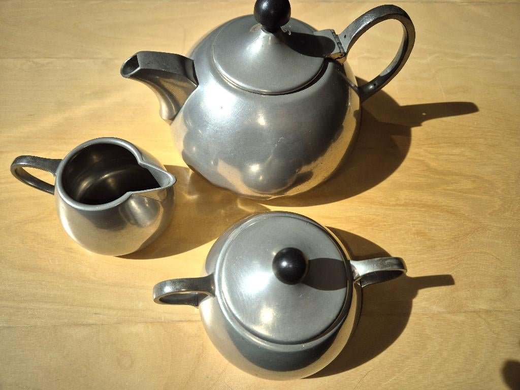 Gero tinnen theepot, melkkan en suikerpot, Antiek en Kunst, Verzenden