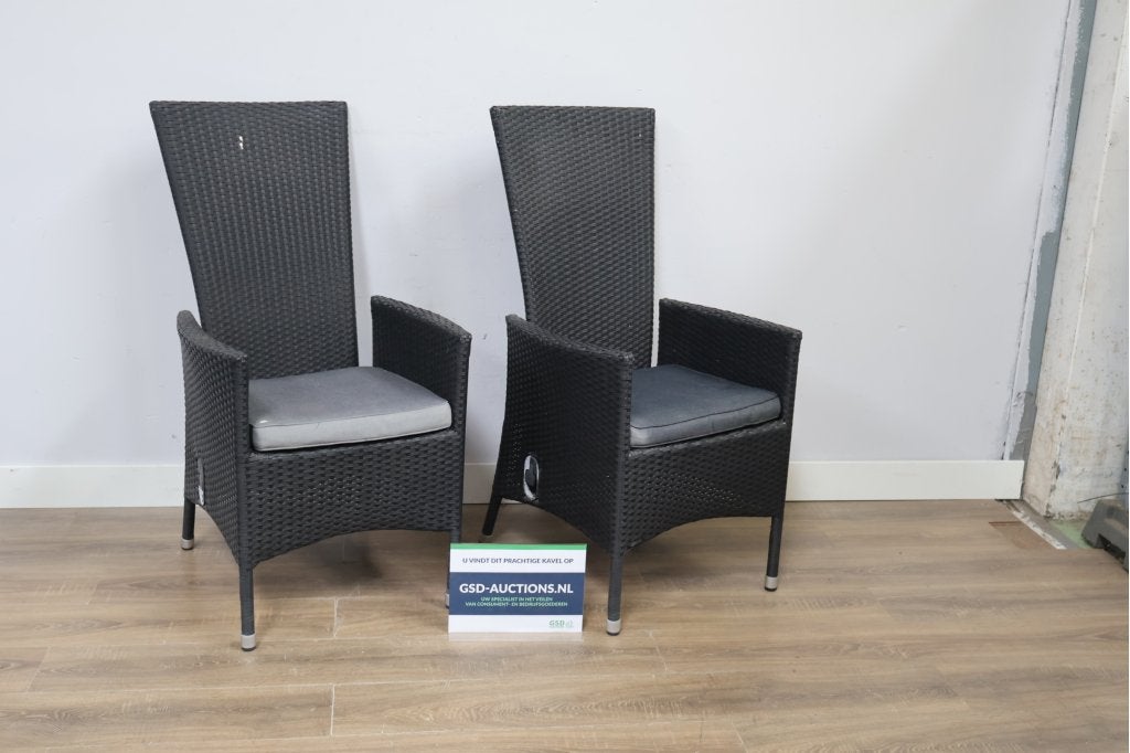 Twee zwarte rotan tuinstoelen van PR design, Tuin en Terras, Ophalen of Verzenden, Niet ingevuld, Niet ingevuld, Niet ingevuld