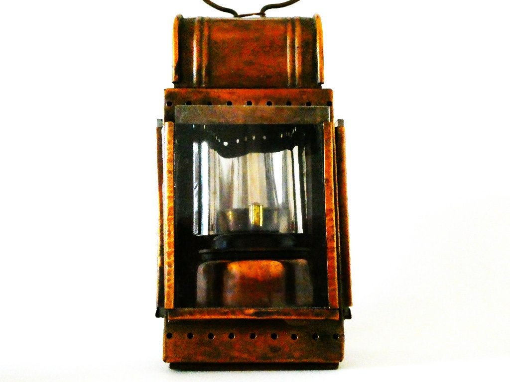 Carbid spoorweglamp in rood koper spoorwegen lamp, Antiek en Kunst, Ophalen of Verzenden, Koper
