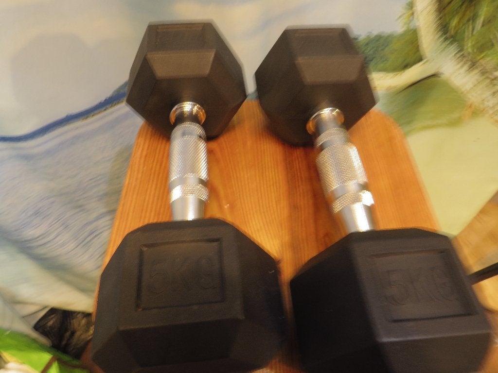 2 kaytan  dumbbells hexagon hoeken van 5 kg, Ophalen, Gebruikt, Dumbbell