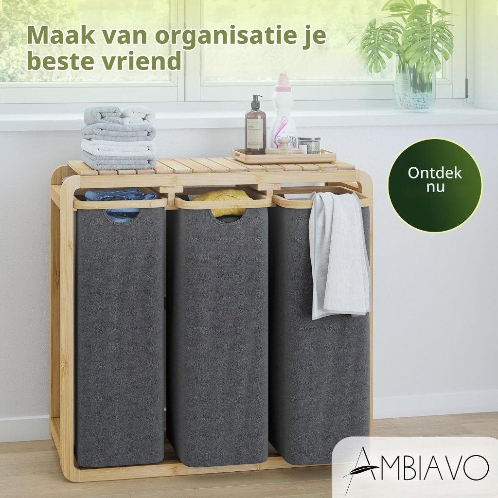 Wasmand 3 vakken grijs 150 L, Ophalen of Verzenden, Nieuw