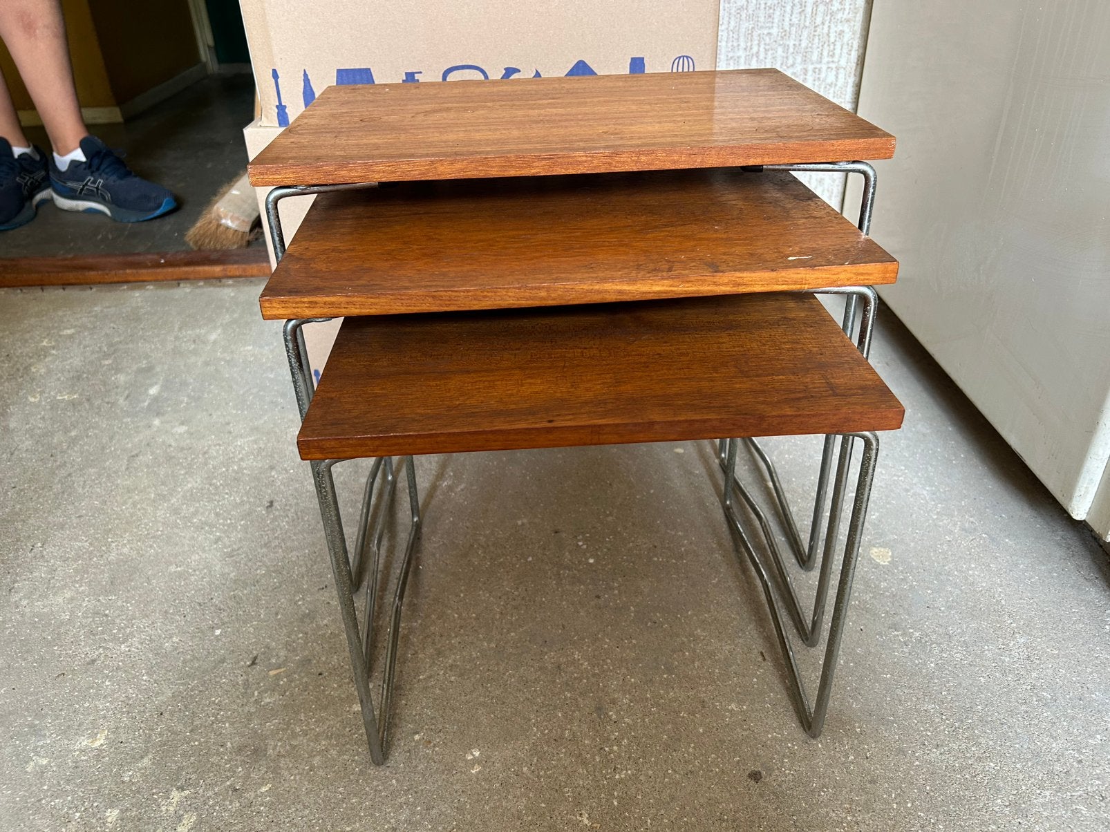 Jaren 60/70 mimiset, houten blad en chromen frame, Ophalen, Minder dan 55 cm, Gebruikt, Jaren 60/70
